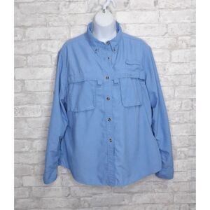 L.L.‎ Bean Vented Utility Shirt Top Blue Button Front Pockets Back Vent Size L